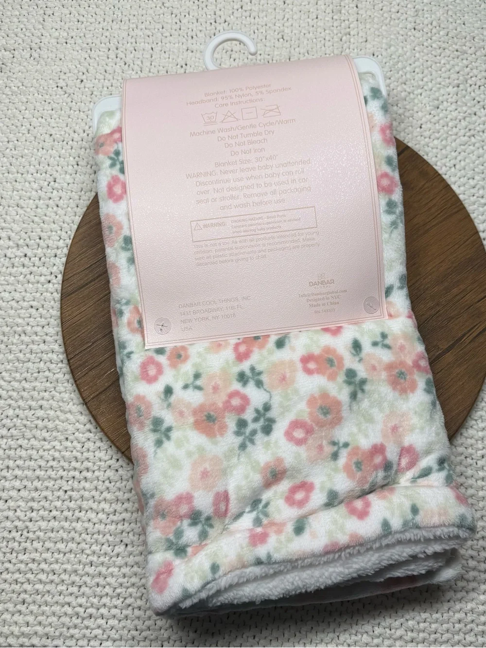 Plush Floral Baby Blanket with Pink Bow Headbands